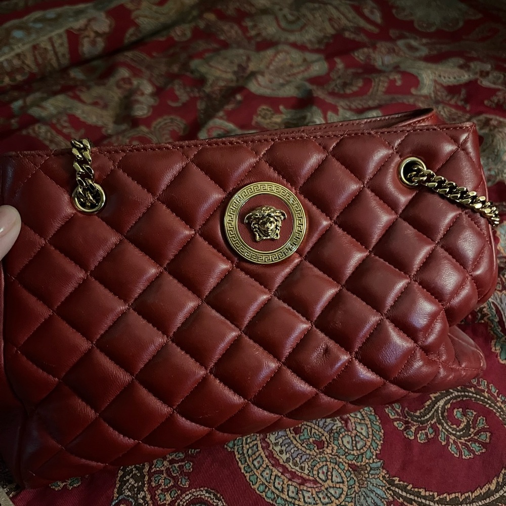 Versace Red and Gold Quilted Shoulder Bag
